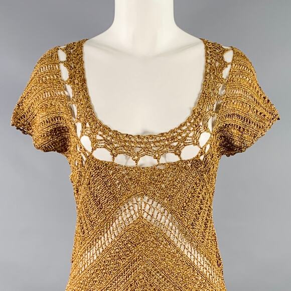 DIANE VON FURSTENBERG Size M Gold Acetate Blend Crochet Dress - Picture 2 of 8